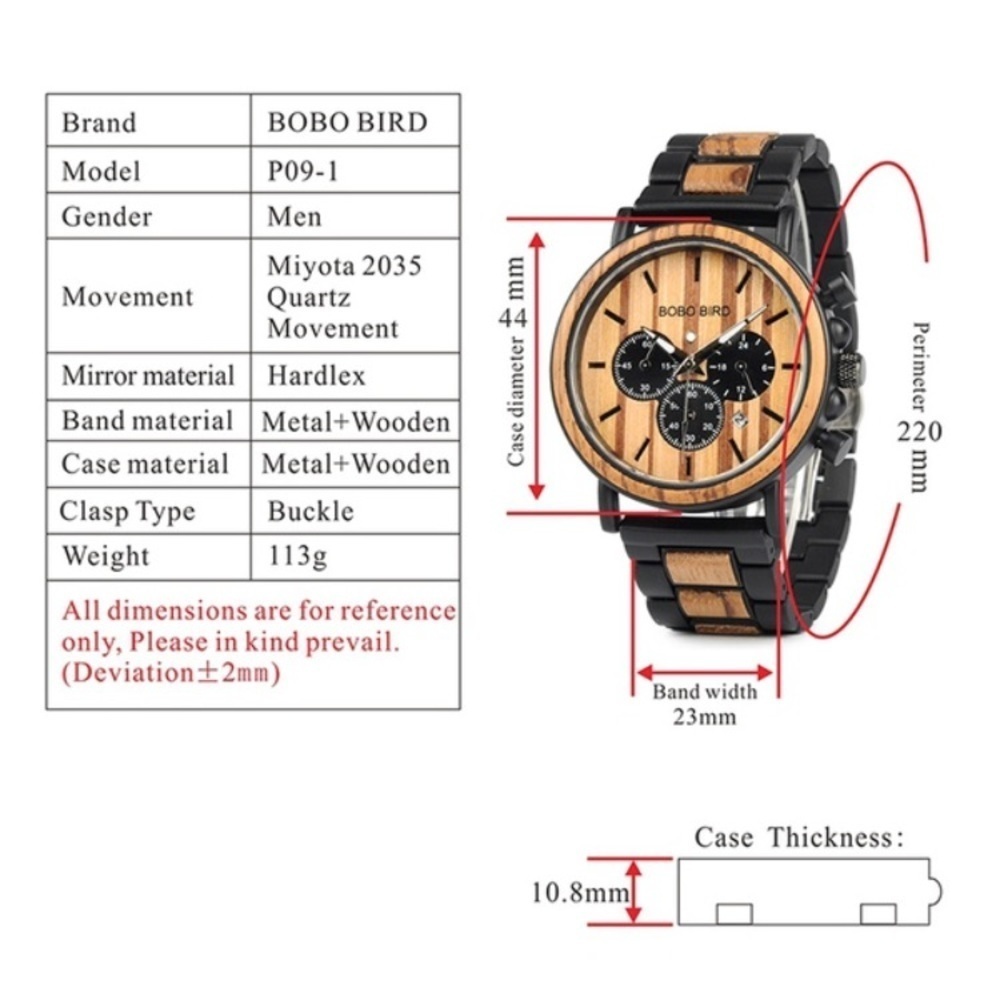 🌱MEN’S WOOD LUXURY CHRONOGRAPH MILITARY WATCH*NWT - Picture 7 of 8